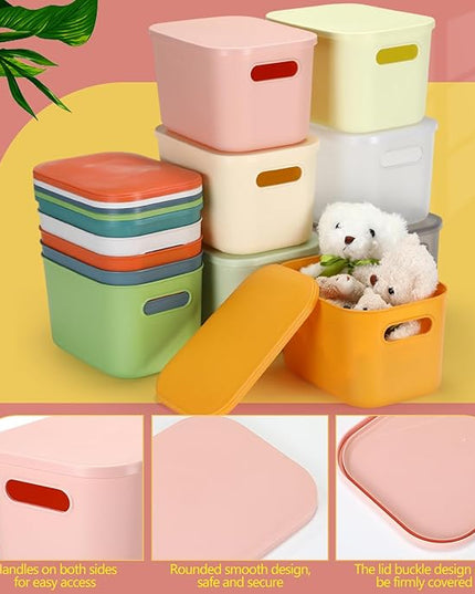 Thyle 12 Pack 7 Quarts Plastic Storage Bins for Christmas Storage with Lids Handles Colorful Stackable Desktop Box Bins with Label for Shelf Drawer,10 x 7 x 6 Inch (Classic Color)