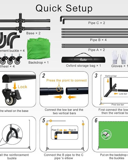 7x6.5ft Green Screen Backdrop Kit,Movable Backdrop Stand with Wheels and Greenscreen Background for Video Recording,Streaming.