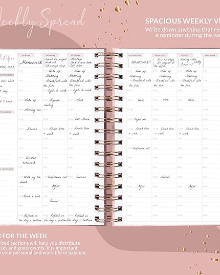 PLANBERRY Hourly Schedule Planner Premium – Undated Weekly Organizer with Time Slots & Monthly Budget – Time Management, Goal Setting, to-Do List & Habit Tracker –6.9″x8.5″(Rose Gold)