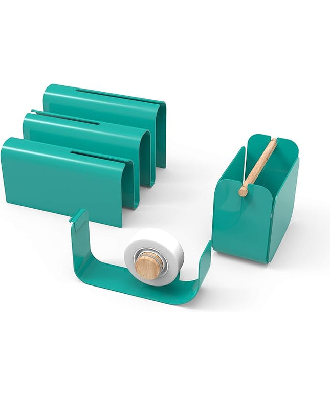 U Brands Metal Desk Organization Kit, Arc Collection, Cup, Tape Dispenser and Letter Sorter Included, Green (3605A00-01)