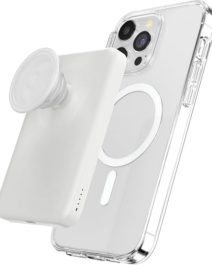 PopSockets PowerPack for MagSafe Magnetic Power Bank, Portable Phone Charger, Magnetic Wireless Battery Pack, 5000mAh for iPhone 16/15/14/13/12 Pro/Pro Max/Plus - White