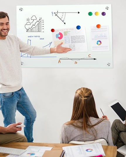 H-Qprobd Glass Whiteboard 36"x24" Magnetic Dry Erase White Board for Wall, Includes 12 Magnets, 8 Markers and 2 Erasers