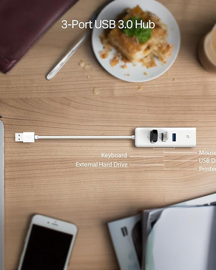 TP-Link USB 3.0 to Ethernet Adapter (UE330) - Portable 3-Port USB Hub with 1 Gigabit RJ45 Ethernet Port, Laptop Network Adapter, Supports Win 7/8/8.1/10, Mac OS X (10.6-10.14), Linux OS and Chrome OS