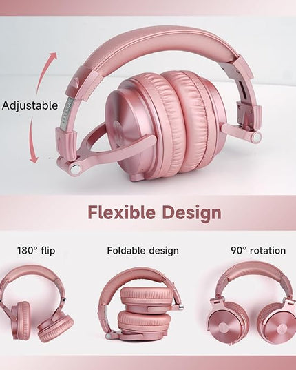OneOdio Bluetooth Over Ear Headphones, 110 Hrs Wireless/Wired Stereo Sound Foldable Headsets with Deep Bass 50mm Neodymium Drivers for PC/Phone/Tablet - Studio Wireless Pro C, Rose Gold