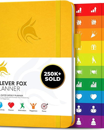 Clever Fox Planner – Undated Weekly & Monthly Planner for Productivity, Time Management & Goals – Organizer Journal – A5 (Amber Yellow)
