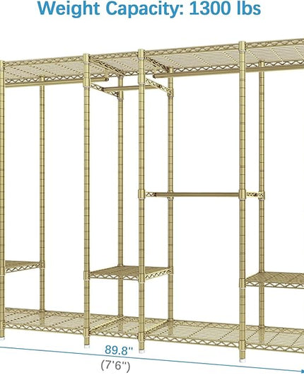 VIPEK V50 Extra Large Portable Closet Rack Bedroom Armoire Freestanding Wardrobe Closet, Heavy Duty Clothes Rack Multi-Functional Metal Clothing Rack for Hanging Clothes, Max Load 1300lbs, Gold