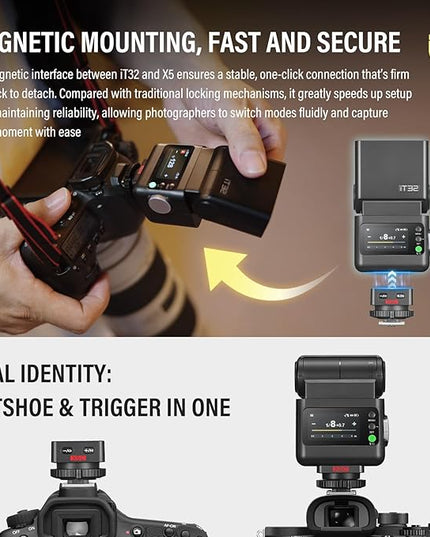 Godox IT32 TTL Camera Flash for Olympus with X5O Trigger & Diffuser kit,Magnetic Hotshoe & Trigger 2-in-1,2.4G Wireless,HSS 1/8000s,GN18,LED Modeling Lamp,Colorful Touch Screen,Rotatable Flash Head