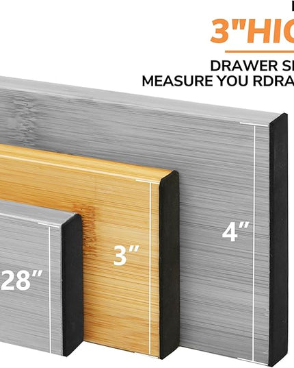 BAMEOS 4 pcs 3" High Bamboo Drawer Dividers Adjustable Drawer Organizer Expandable Drawer Organization Utensil Organizers for Kitchen Dresser Bathroom Bedroom and Office