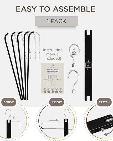 MORALVE Pants Hangers Space Saving - European Beechwood Scarf and Jean Hangers - Closet Organizer and Space Saver Pant Rack, Leggings Hanger, and Scarf Holder with 360° Swivel Hook (1 Pack)