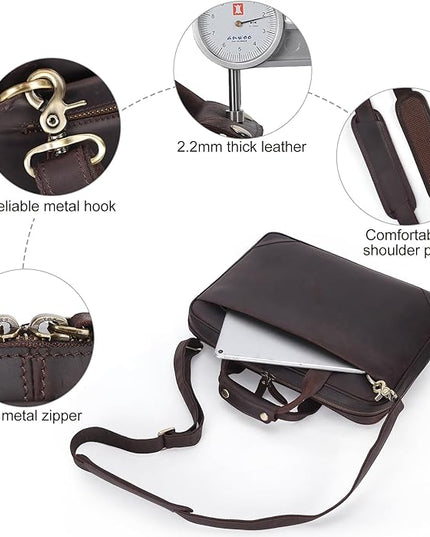 Leather Slim Briefcase for Men 15.6" Laptop Crossbody Messenger Bag Business Work Lawyer Attache Case
