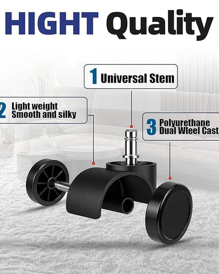 Sytopia Office Chair Wheels, Universal Standard Stem 7/16 inch x 7/8 inch, 2" Upgraded Quiet Caster Wheels Safe for All Floors Include Hardwood & Carpet, Not for 1KEA, Easy to Install, Set of 5