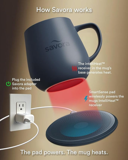 12oz IntelliHeat™ Coffee Mug | Barista’s Choice | Exclusive Wireless SmartSense Pad | Maintains Perfect 135°F | Hand-Crafted Ceramic Mug & Lid | Great for Tea Drinkers | Backed for Life - Blue