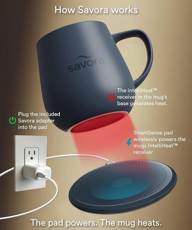12oz IntelliHeat™ Coffee Mug | Barista’s Choice | Exclusive Wireless SmartSense Pad | Maintains Perfect 135°F | Hand-Crafted Ceramic Mug & Lid | Great for Tea Drinkers | Backed for Life - Blue