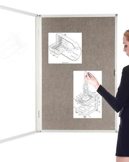 BIBOC Enclosed Felt Bulletin Board 36x24 inch Lockable Cork Noticeboard Display Cases Tamperproof Notice Poster Memo Board with Class Aluminum Frame (Felt, 24×36 inches)