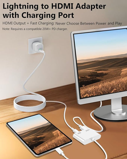 Lightning to HDMI Adapter for iPhone, [Apple MFi Certified] Digital AV Dongle,1080P Sync Screen Cable with Lightning Charging Port for iPhone, iPad to TV/Projector/Monitor No Need Power Supply