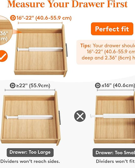 Lifewit 10 Pack Kitchen Drawer Dividers 2.36" High, 16"-22" Adjustable Drawer Organizer for Utensils/Clothes/Makeup, Plastic Expandable Separators in Dresser/Bedroom/Bathroom/Office Storage