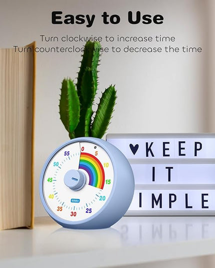 Visual Timer for Kids, 60-Minute Countdown Timer for Classroom Office Kitchen, Desk Timer Kids Time Management Tools with Silent Operation, Pomodoro Time Rainbow Pattern (Aquamarine)