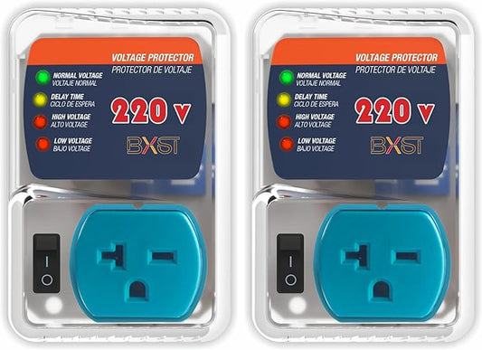 BXST Refrigerator Surge Protector Outlet, Adjustable Voltage Regulator Against High and Low Voltage, Power Surge Protection for Fridge, Freezer and Home Appliances, 220V 4400W, 2 Pack