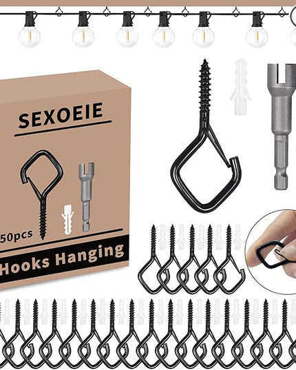 50 PCS Black Eye Screw Hooks for Hanging Heavy Duty with Safety Buckle.Metal Ceiling Hooks for Hanging Plants Cup Wind Chime Bird Feeders Patio Lights at Indoor&Outdoor