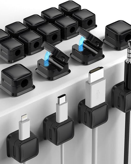 18 Pack Magnetic Cord Organizer Holder,Strong Adhesive Desk Cable Management Easy Open,Organize Phone Charging Cords Wire Holder Organizer Neatly for Home,Office,Car,Desk,Nightstand-Black