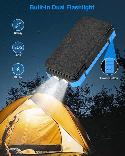 Solar Charger Power Bank 49800mAh with 4 Built-in Cables & 3 Foldable Panels, PD22.5W Fast Portable Phone Charger, External Battery Pack with USB-C in/Output & Flashlight for Outdoor Camping