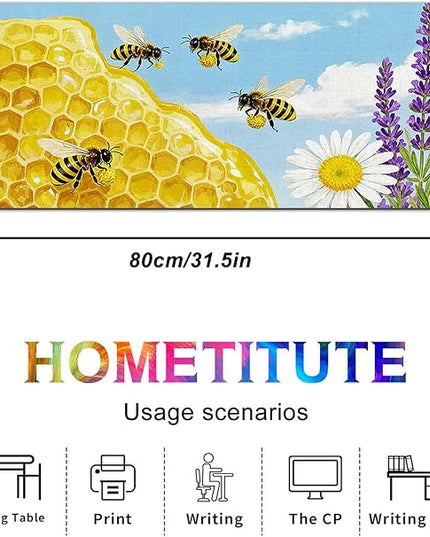 Bees XL Mouse Pad 31.5 x 11.8 Inch Gaming Mousepad Diatomite Large Keyboard Mouse Pad for Home and Office Desk Accessories with Bright Honeycomb Scene Bees Artwork Smooth Control Surface
