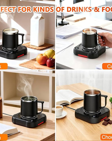 Coffee Mug Warmer & Cup Set - Desk Coffee Cup Warmer for Office/Home with 8-Temp Fast Heating (176℉ Max), Auto Shut Off, Gravity-Induction, 1-12H Timer - Ideal Gift for Coffee Lovers