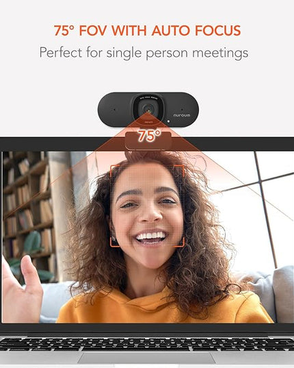 NUROUM V15AF 2K Webcam for PC, 1080P 60fps Autofocus HD Webcam with Dual Noise Cancelling Microphone, 75° FOV&Light Correction, USB Web Camera Plug&Play for Zoom/Teams,Grey