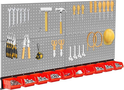 Peg Board Wall Organizer, Gray Metal Pegboard Organizer, 4 Metal Pegboard Panels(12"x24") with 55 Accessories, Wall Mount Large Peg Board Kit with Hooks, Bins for Home, Garage, Workbench