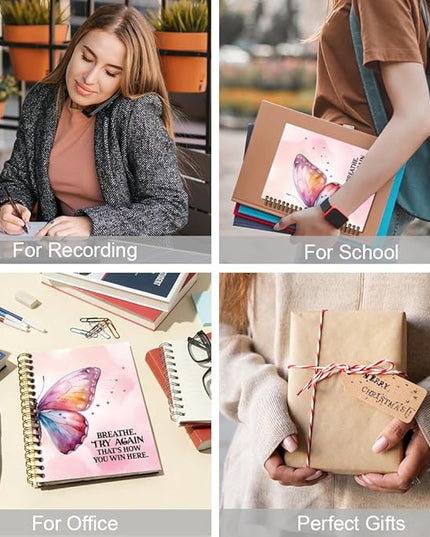 Breathe Try Again That's How You Win Spiral Notebook, Pink Butterfly Notebook for Women, Therapy Mental Health Journal for Women, Inspirational Birthday Gifts for Women Friends Sisters Boss BFF