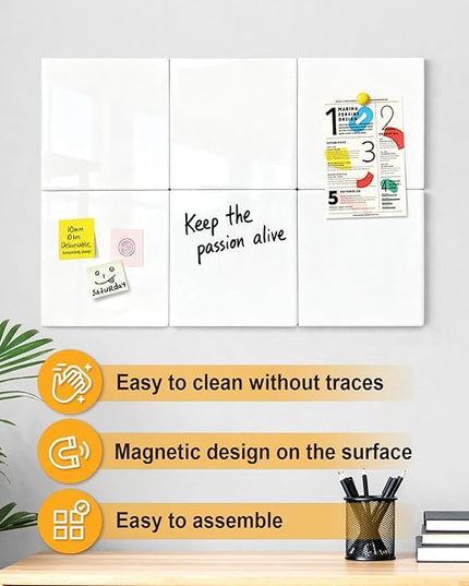 Comix Magnetic Dry Erase Board, 6 Pack, 11.8 x 11.8 Inches, Modular Whiteboard for Fridge, Office and Home, Small White Board Dry Erase Set for Kids, Students, Kitchen Organizer and Planner, White