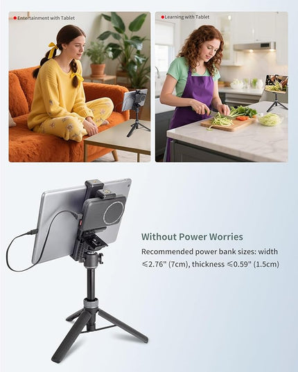 Metal Dual Device Tablet & Phone Holder Tripod Mount Adapter Set for Live Streaming and Teleprompter - Compatible with Tripods, Monopods, Selfie Sticks, Heads, Gimbals and Stabilizers