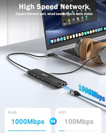 Lemorele 13-in-1 USB C Docking Station with Triple Display, 2X 4K HDMI, VGA, 100W PD, 6 USB Ports (incl. USB-C 3.2), Gigabit Ethernet, SD/TF Reader, 3.5mm Audio for MacBook/Windows