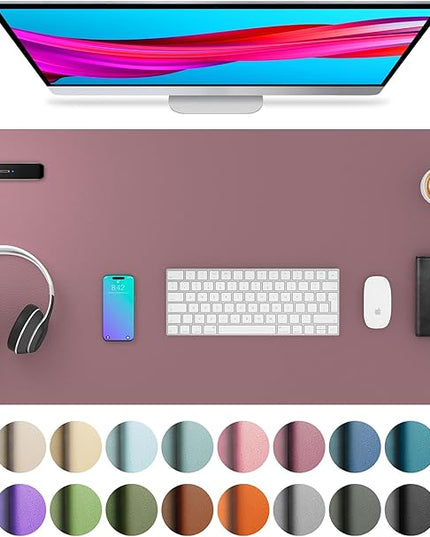 Aothia Leather Desk Pad Protector, Mouse Pad, Office Desk Mat, Non-Slip PU Leather Desk Blotter, Laptop Desk Pad, Waterproof Desk Writing Pad for Office and Home (Dark Pink,36" x 17")