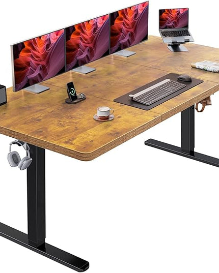 HUANUO 71 x 35 inch Electric Standing Desk, Powerful Brushless Motor Large Height Adjustable Table, 4 Memory Preset Sit Stand Up Desk, Home Office Computer Table with Thick T-Shaped Frame, Vintage