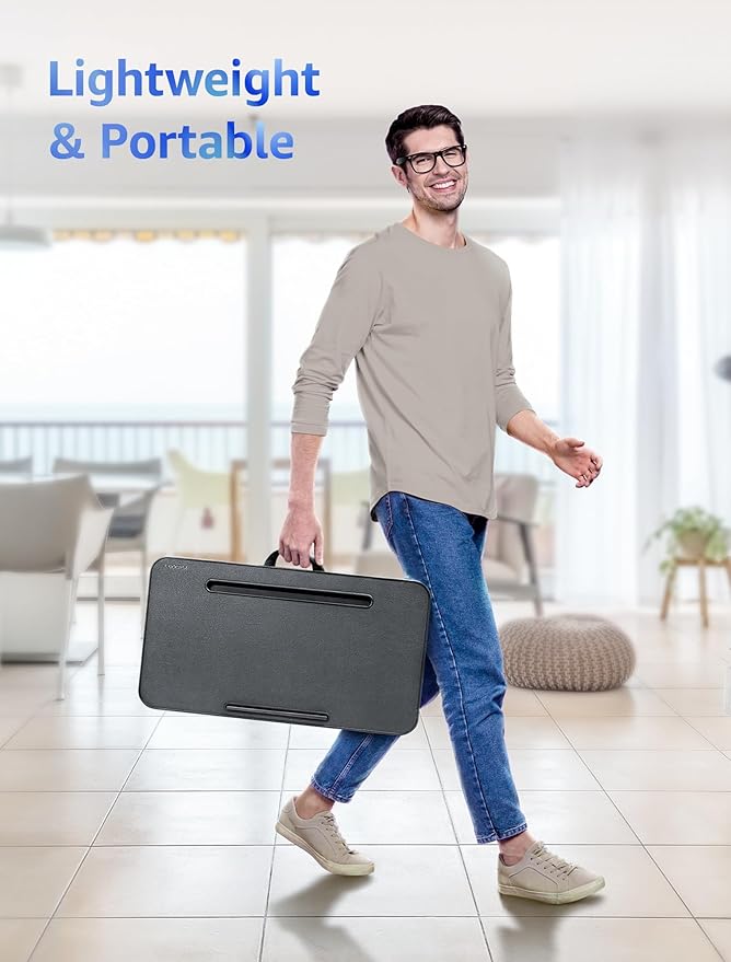 Lap Desk – L.DOCTOR Cushioned Lap Desks, Portable Laptop Desk for Bed, Couch & Floor, Washable Cushion, Built-in Phone & Tablet Slot, Fits 17.3" Laptop – Working, Writing, Gaming – Large, Blue Waves