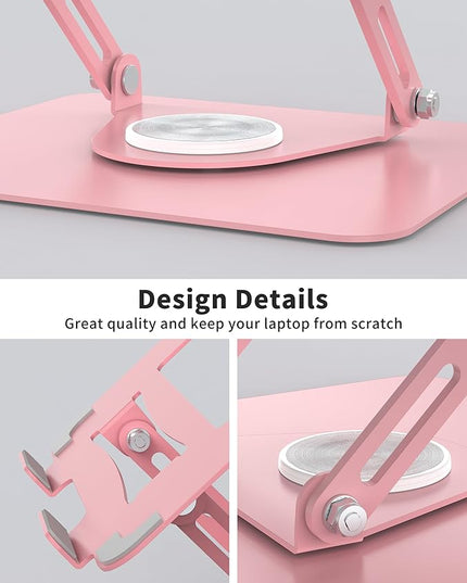 ALASHI Laptop Stand for Desk with 360° Rotating Base, Multi-Angle Adjustable Laptop Stands, Foldable Laptop Riser Compatible with 10 to 15.6 Inches PC Computer, Pink