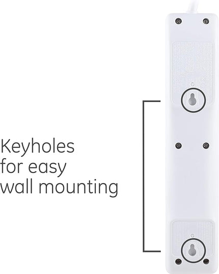 GE Surge Protector Power Strip, 6 Ft Extension Cord, 6 Outlet Extender, 800 Joules, Flat Plug, Twist-to-Close Safety Covers, ETL Listed, White, 2 Pack, 54638