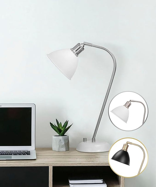 HarvestLand Halo Silver White Adjustable Desk Lamp – Reading Lamp, Pharmacy Style Metal Desk Lamp, Industrial Table Lamp with Solid Base for Bedside Table, Task Lamp Home Office, Best Gifts