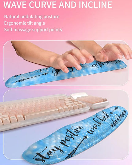Hokafenle 2in1 Combination, Wave Keyboard Wrist Rest and Ergonomic Curvature Mouse Pad Wrist Support for Relieve Wrist Pain, Filled with Soft Cushion Memory Foam, Stay Positive