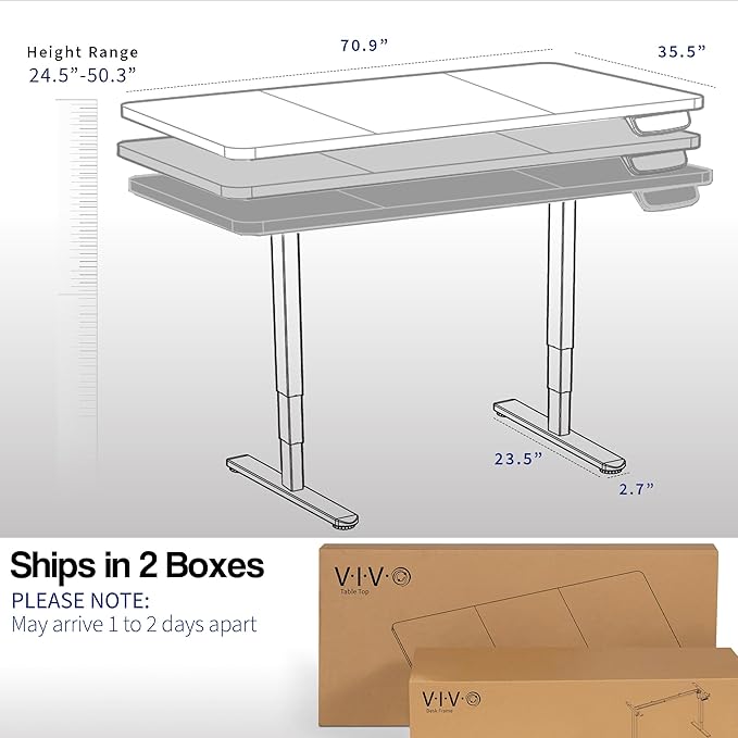 VIVO Electric 71 x 36 in Dual Motor Sit Stand Desk, Memory Height Adjustment, 2B Series, Black Top Black Frame, DESK-KIT-2B7B-36