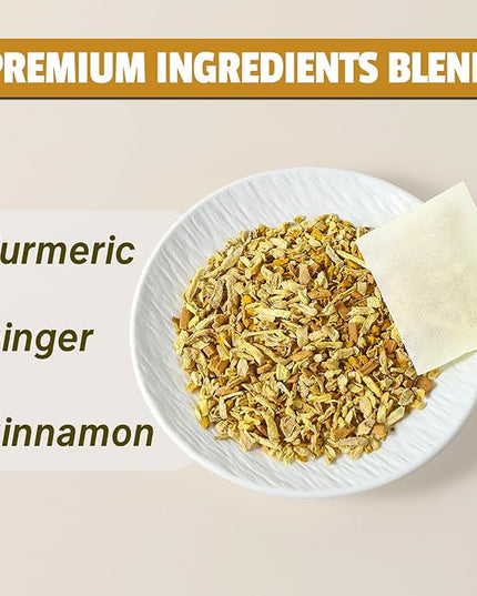 Jarteela - Turmeric Ginger Cinnamon Tea Bags - 2g x 50 Count - Premium Turmeric, Ginger, Cinnamon Herbal Tea Bags - Non-GMO - Caffeine-free - Support Overall Health