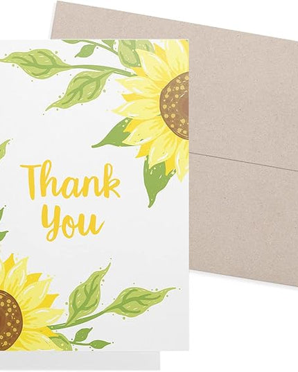 Twigs Paper Thank You Card Set - 12 Assorted Greeting Cards For All Occasions - Thank You Cards with Envelopes - Appreciation Cards - Eco Friendly - Made In USA - 5.5 x 4.25 Inch Size - Sunflower