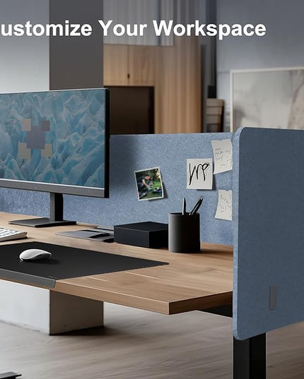Desk Privacy Panel,2PCS L-Shaped Clamp-On Office Desk Divider,2-in-1 Adjustable Acoustic Desktop Partition Or Under Desk Modesty Screen,for Office,Home,Felt(Blue, 47.2" x 17.7")