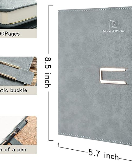 2-Pack Ruled Journal Notebook Bulk,Hardcover Magnetic Clasp Cover,with Pen Loop，Medium 5.7 x 8.3 inches, 120 GSM Thick Paper, Gifts (Gray Lined)