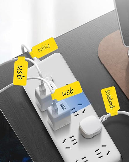 60 Pcs Reusable Cable Labels & Hook and Loop Cord Ties – 30 Wire Labels + 30 Cable Tags for Electronics, Home Office Cord Management, Residue-Free, Quick-Drying Marker Included