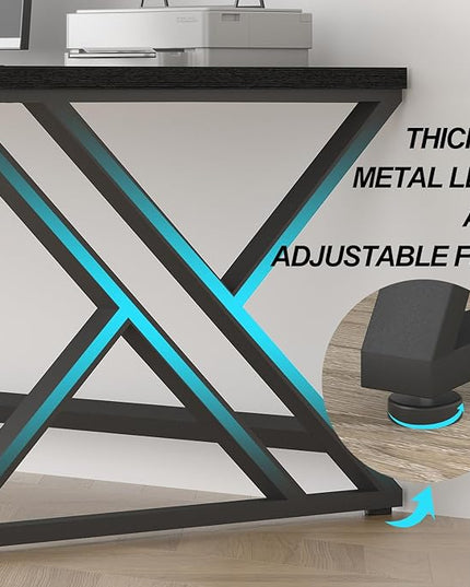 LVB 78.7" Black Computer Desk, Large Industrial Pc Study Home Office Desk, Long Modern Wood Gaming Work Writing Desk for 2 Person, Farmhouse Double Workstation Executive Desk with Storage in Bedroom