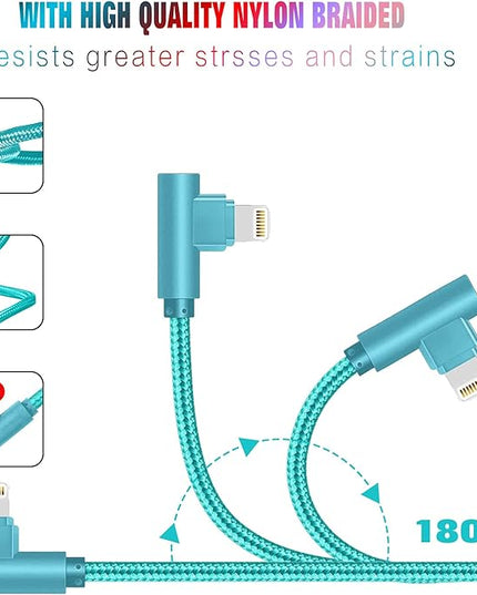 for iPhone Charger Cable Right Angle Lightning Cable 5Pack 90 Degree 6FT Nylon Braid Charging Cord Fast Charging Compatible for iPhone 14/13/12/12pro/11/11pro/XS/MAX/XR/X/8P/8/7P/7/6
