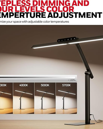 Honeywell LED Desk Lamp with Base - HJ1BK Sunturalux Eye-Caring Architect Desk Lamp for Home Office, 1200LM Computer Desk Light 4 Color Modes Stepless Dimming Task Desk Light with Timer Function Black
