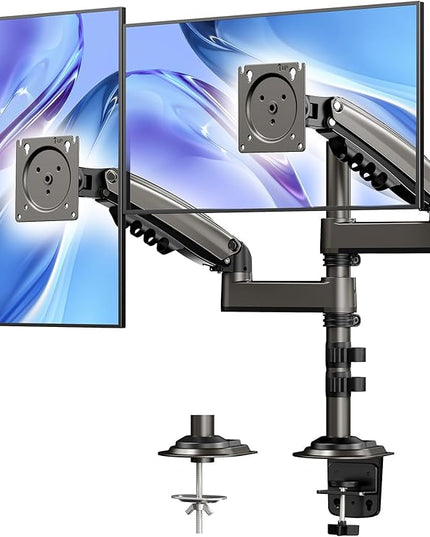 HUANUO 17-32 Inch Dual Monitor Stand, Gas Spring Dual Monitor Mount, Monitor Stand 2 Monitors, Ergonomic Adjustable Tilt/Swivel/Rotate, Weight Max 19.8 lbs, VESA 75/100mm